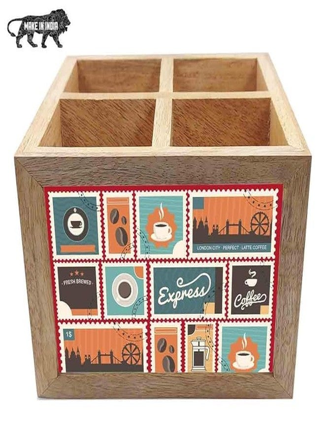 Nutcase Wooden Cutlery Stand Holder Silverware Caddy Spoons Forks Knives Organizer for Dining Table & Kitchen -Made in India-Spoons NOT Included - Express coffee - Image 4